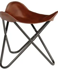 vidaXL Butterfly Stool Brown Real Leather