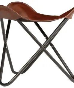 vidaXL Butterfly Stool Brown Real Leather