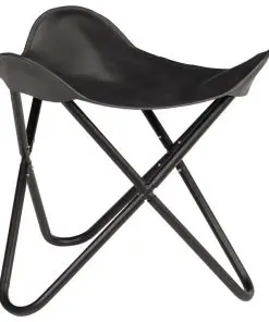 vidaXL Butterfly Stool Black Real Leather