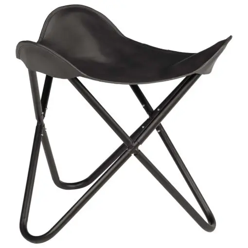 vidaXL Butterfly Stool Black Real Leather