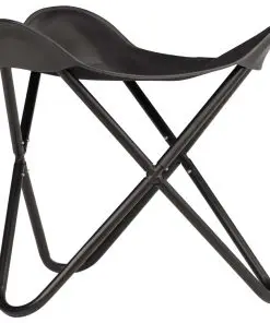 vidaXL Butterfly Stool Black Real Leather
