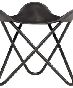 vidaXL Butterfly Stool Black Real Leather