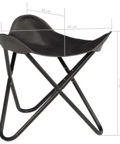 vidaXL Butterfly Stool Black Real Leather