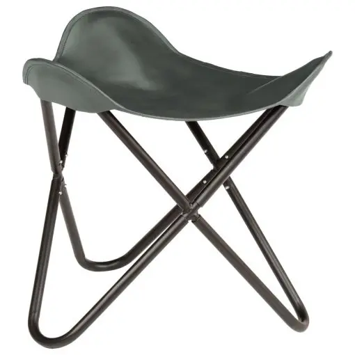 vidaXL Butterfly Stool Grey Real Leather