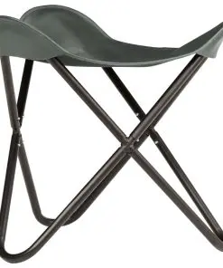 vidaXL Butterfly Stool Grey Real Leather