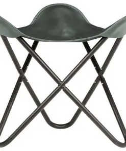 vidaXL Butterfly Stool Grey Real Leather