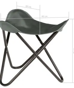 vidaXL Butterfly Stool Grey Real Leather