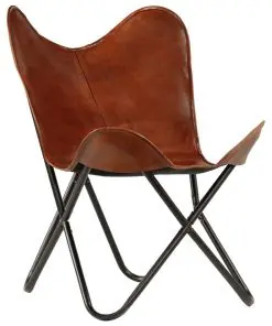 vidaXL Butterfly Chair Brown Kids Size Real Leather