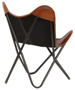 vidaXL Butterfly Chair Brown Kids Size Real Leather
