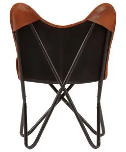 vidaXL Butterfly Chair Brown Kids Size Real Leather