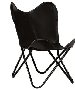 vidaXL Butterfly Chair Black Kids Size Real Leather