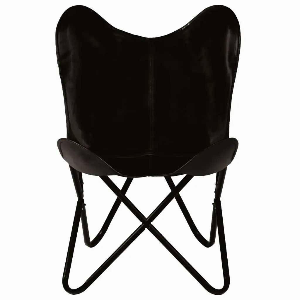 vidaXL Butterfly Chair Black Kids Size Real Leather
