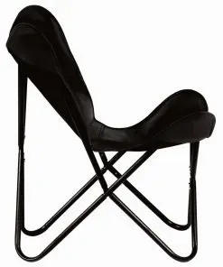 vidaXL Butterfly Chair Black Kids Size Real Leather