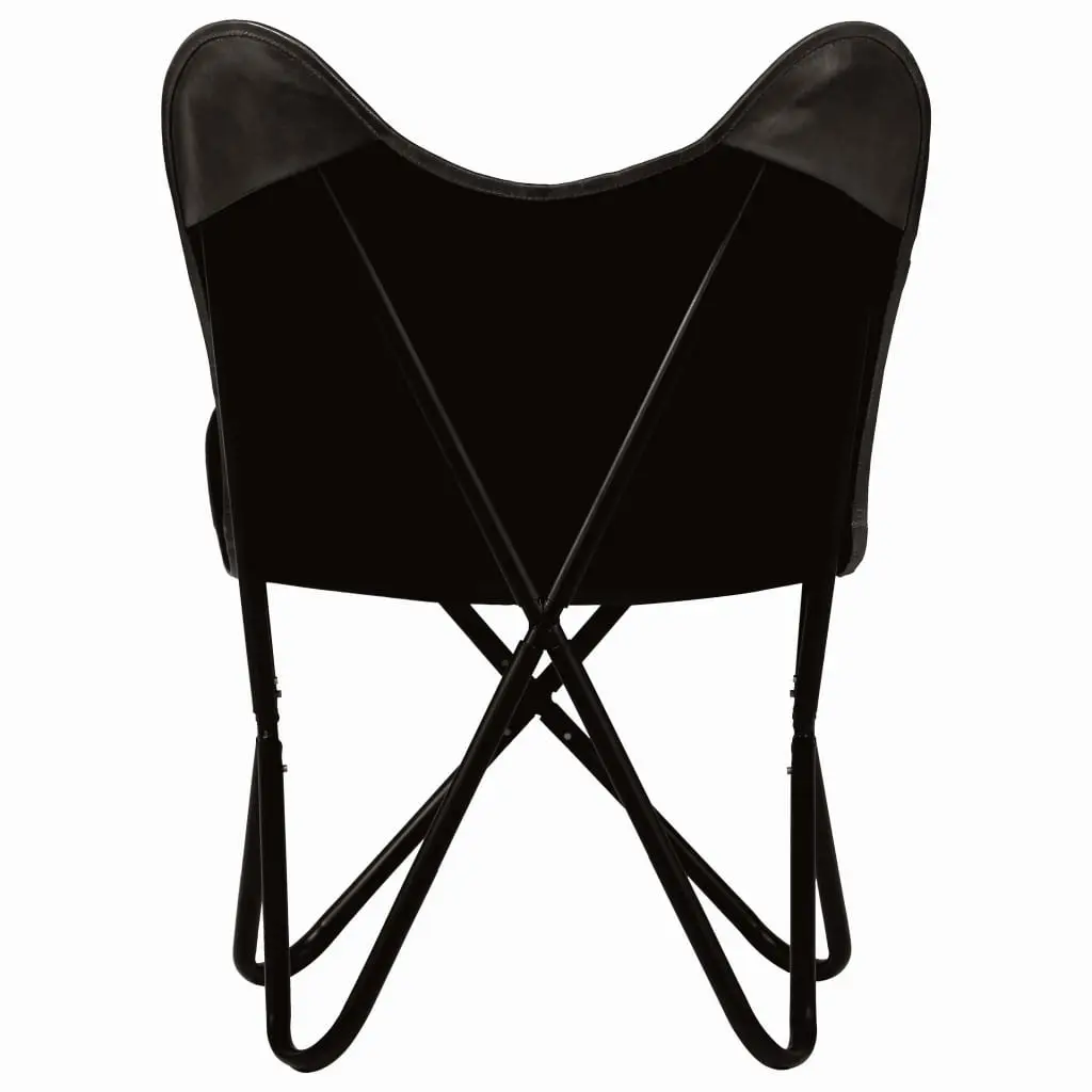 vidaXL Butterfly Chair Black Kids Size Real Leather