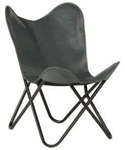 vidaXL Butterfly Chair Grey Kids Size Real Leather