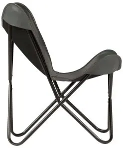vidaXL Butterfly Chair Grey Kids Size Real Leather