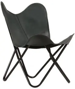vidaXL Butterfly Chair Grey Kids Size Real Leather