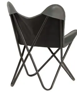 vidaXL Butterfly Chair Grey Kids Size Real Leather