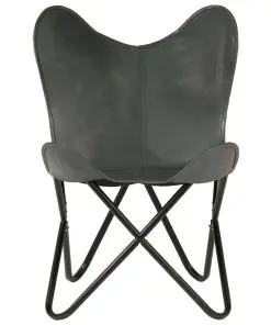 vidaXL Butterfly Chair Grey Kids Size Real Leather