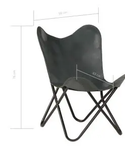 vidaXL Butterfly Chair Grey Kids Size Real Leather
