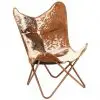 vidaXL Butterfly Chair Brown and White Genuine Goat Leather
