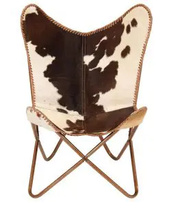 vidaXL Butterfly Chair Brown and White Genuine Goat Leather