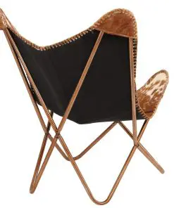 vidaXL Butterfly Chair Brown and White Genuine Goat Leather