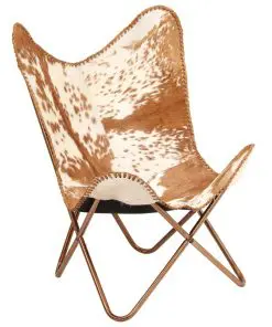 vidaXL Butterfly Chair Brown and White Genuine Goat Leather