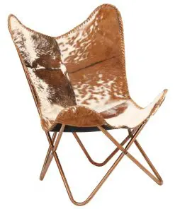 vidaXL Butterfly Chair Brown and White Genuine Goat Leather