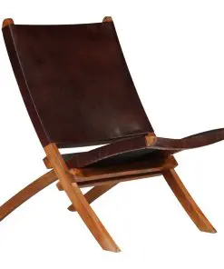 vidaXL Folding Relaxing Chair Brown Real Leather