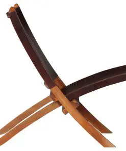 vidaXL Folding Relaxing Chair Brown Real Leather
