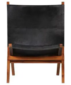 vidaXL Folding Relaxing Chair Black Real Leather