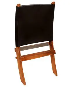 vidaXL Folding Relaxing Chair Black Real Leather