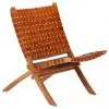 vidaXL Folding Chair Crossed-Stripe Brown Real Leather vidaXL Folding Chair Crossed-Stripe Brown Real Leather
