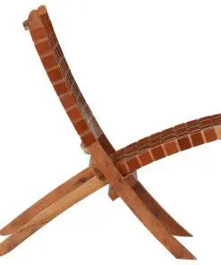 vidaXL Folding Chair Crossed-Stripe Brown Real Leather