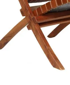 vidaXL Folding Chair Crossed-Stripe Brown Real Leather