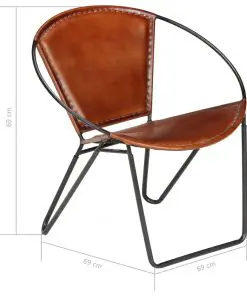 vidaXL Chair Brown Real Leather