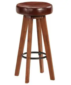 vidaXL Bar Chairs 2 pcs Real Leather and Solid Acacia Wood