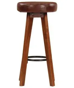 vidaXL Bar Chairs 2 pcs Real Leather and Solid Acacia Wood