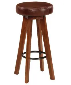 vidaXL Bar Chairs 2 pcs Real Leather and Solid Acacia Wood