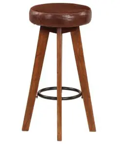 vidaXL Bar Chairs 2 pcs Real Leather and Solid Acacia Wood