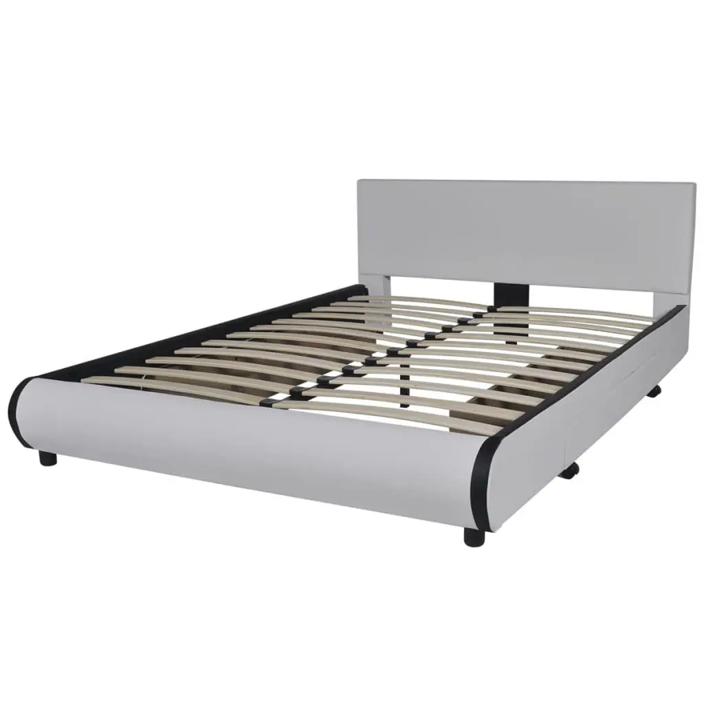 vidaXL Bed Frame White Faux leather Double Size