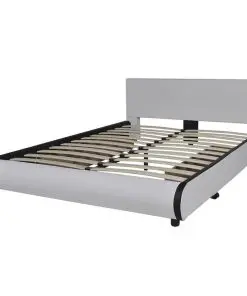 vidaXL Bed Frame White Faux leather Queen Size