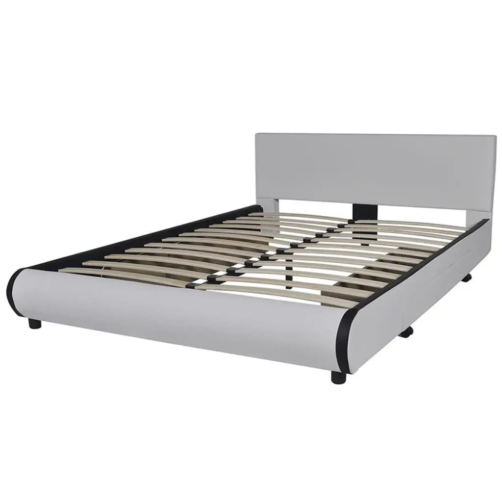 vidaXL Bed Frame White Faux leather Queen Size