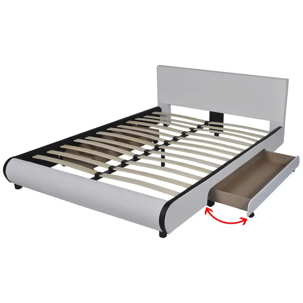 vidaXL Bed Frame White Faux leather Queen Size
