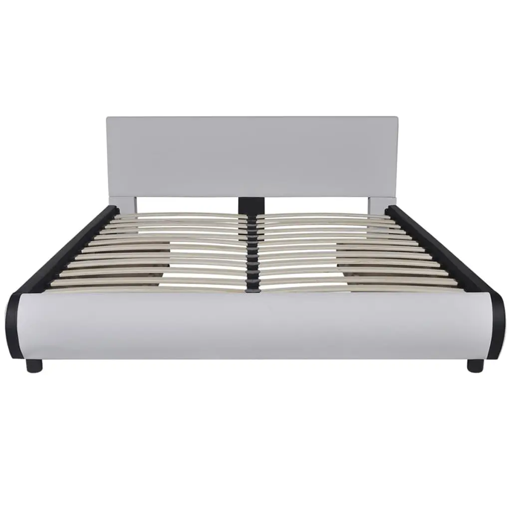 vidaXL Bed Frame White Faux leather Queen Size
