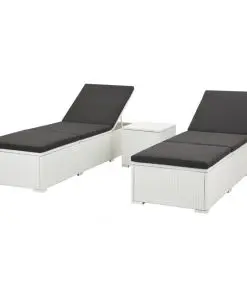 vidaXL Sun Loungers 2 pcs with Table Poly Rattan White