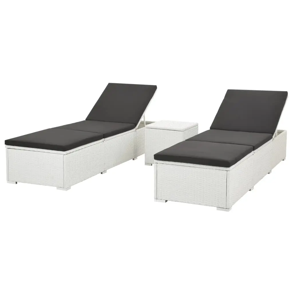 vidaXL Sun Loungers 2 pcs with Table Poly Rattan White