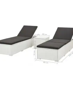 vidaXL Sun Loungers 2 pcs with Table Poly Rattan White