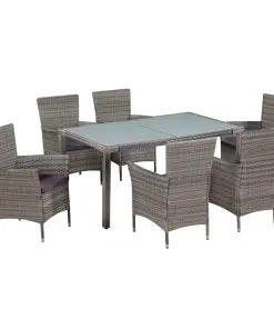 vidaXL 7 Piece Outdoor Dining Set with Cushions Poly Rattan Grey